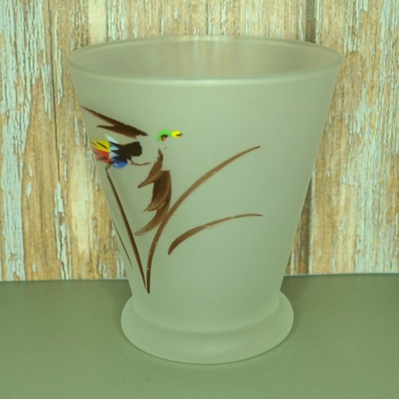 Set Of 5 Frosted Drink Glasses Stylized Bird Motif 3 Inch Tall Home And Camp MCM - Picture 3 of 11